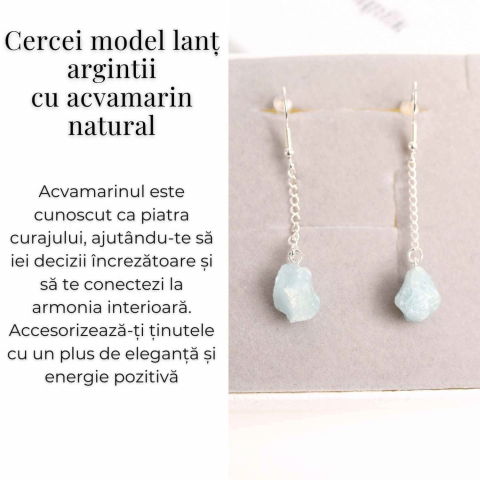 Cercei cu Lant argintiu si Varf de Acvamarin – Calm si Eleganta [2]