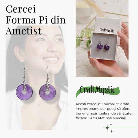 Cercei Argintii Ametist Forma Pi - Calm si Claritate Mentala [1]