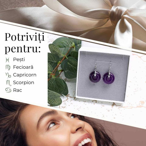 Cercei Argintii Ametist Forma Pi - Calm si Claritate Mentala [3]