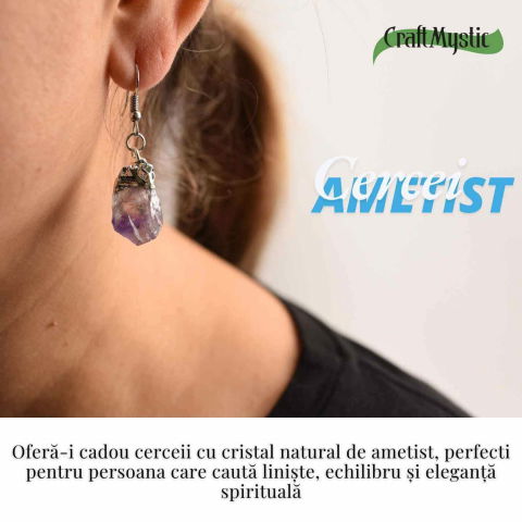 Cercei argintii cu Ametist Brut, argintii – Claritate si protectie spirituala [1]