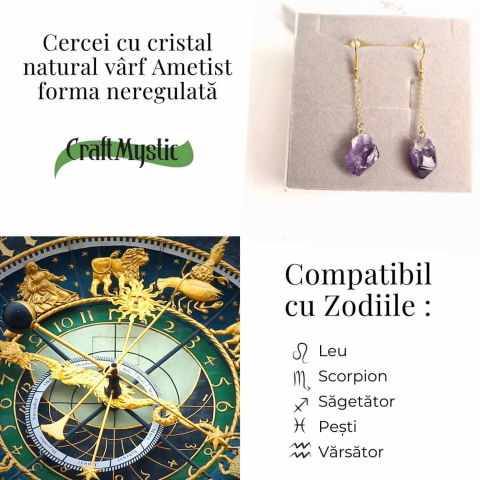 Cercei Aurii cu Lant si Ametist Brut, Eleganta si Calm Interior [3]