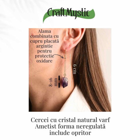 Cercei Aurii cu Lant si Ametist Brut, Eleganta si Calm Interior [2]
