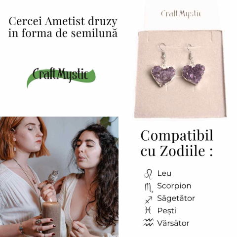 Cercei Argintii cu Ametist Natural, Forma Inima - Eleganta si Protectie [3]