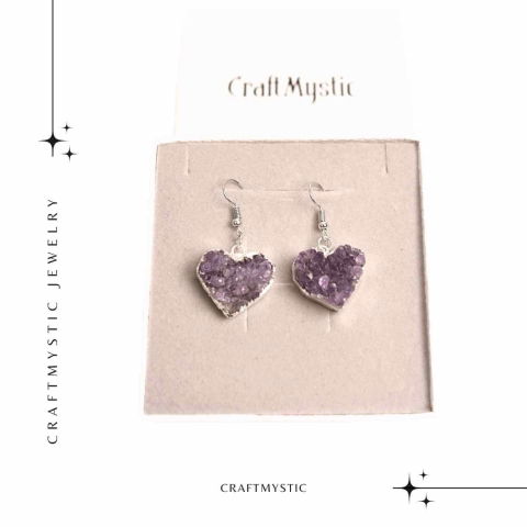 Cercei Argintii cu Ametist Natural, Forma Inima - Eleganta si Protectie [5]