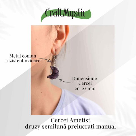Cercei Argintii cu Ametist Natural Semilună - Protecție și Claritate [4]