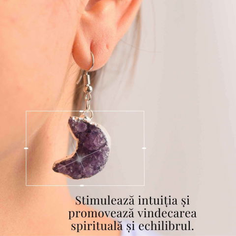 Cercei Argintii cu Ametist Natural Semilună - Protecție și Claritate [1]