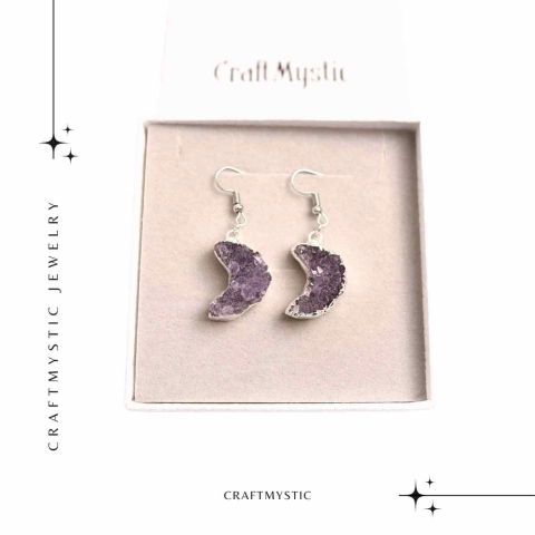 Cercei Argintii cu Ametist Natural Semilună - Protecție și Claritate [5]
