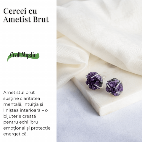 Cercei cu Cristal de Ametist Druzy – Inchidere pe Tija cu Opritor [3]