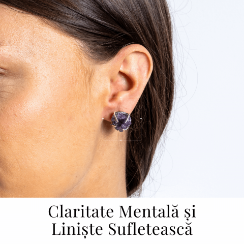 Cercei cu Cristal de Ametist Druzy – Inchidere pe Tija cu Opritor [1]