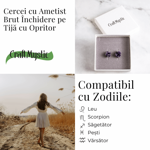 Cercei cu Cristal de Ametist Druzy – Inchidere pe Tija cu Opritor [4]
