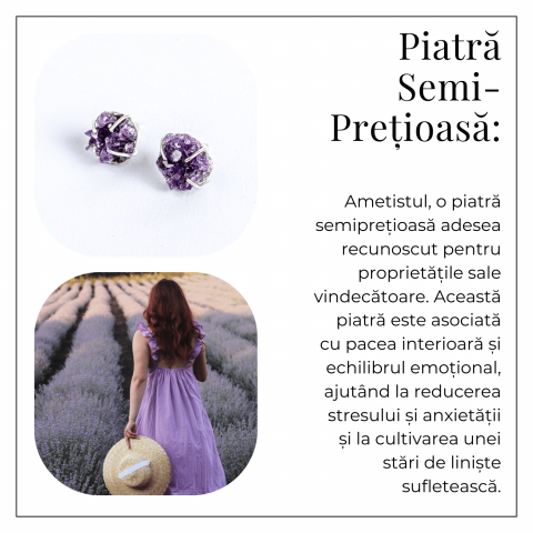 Cercei cu Cristal de Ametist Druzy – Inchidere pe Tija cu Opritor [6]