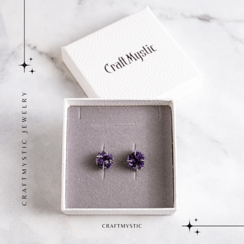 Cercei cu Cristal de Ametist Druzy – Inchidere pe Tija cu Opritor [7]