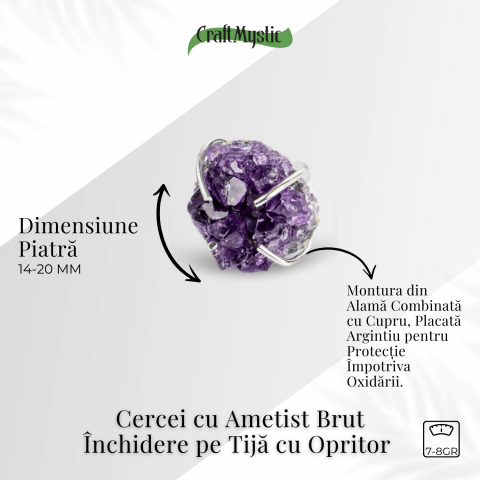 Cercei cu Cristal de Ametist Druzy – Inchidere pe Tija cu Opritor [2]