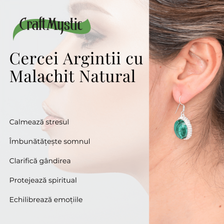 Cercei Argintii Eleganti cu Malachit Natural Oval de 16mm [1]