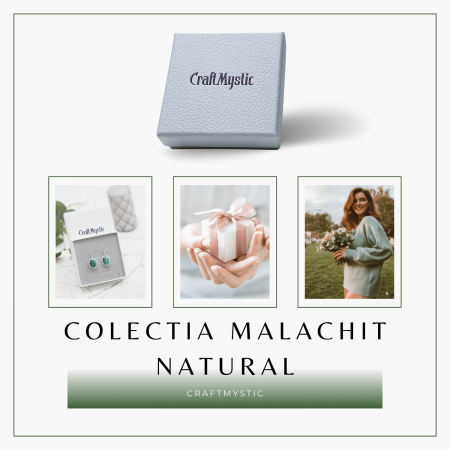 Cercei Argintii Eleganti cu Malachit Natural Oval de 16mm [7]