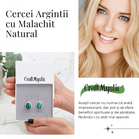 Cercei Argintii Eleganti cu Malachit Natural Oval de 16mm [3]