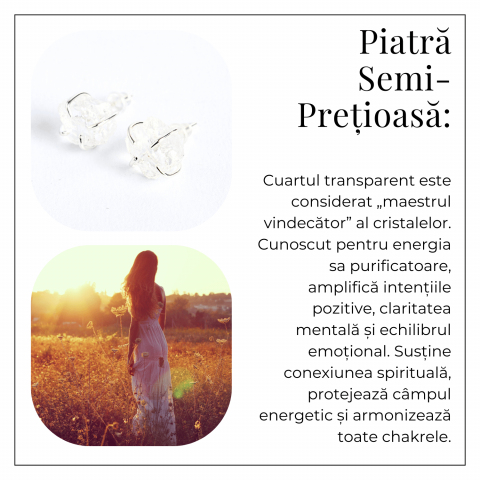 Cristalul puritatii – Cercei stud argintii cu cuart transparent natural [5]