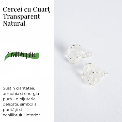 Cristalul puritatii – Cercei stud argintii cu cuart transparent natural [6]