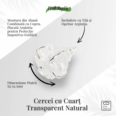Cristalul puritatii – Cercei stud argintii cu cuart transparent natural [2]