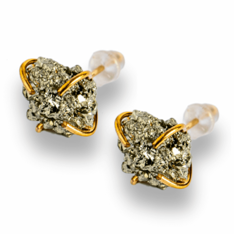 Bijuterii Semiprețioase - Cercei cu Pirita bruta – Abundenta, incredere si protectie energetica