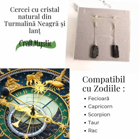 Cercei Argintii cu Lant si Turmalina Neagra Bruta, Protectie si Eleganta Unica [4]