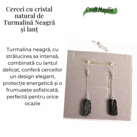 Cercei Argintii cu Lant si Turmalina Neagra Bruta, Protectie si Eleganta Unica [2]