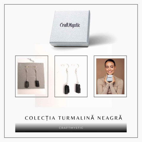 Cercei Argintii cu Lant si Turmalina Neagra Bruta, Protectie si Eleganta Unica [6]