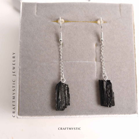 Cercei Argintii cu Lant si Turmalina Neagra Bruta, Protectie si Eleganta Unica [5]