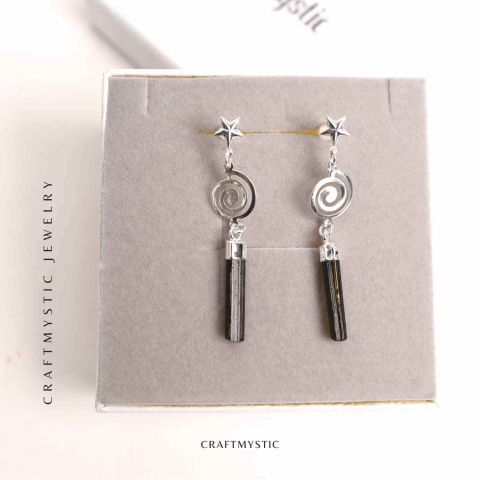 Cercei Argintii cu Turmalina, Cheia Sol si Stea, Protectie si Eleganta Unica [5]