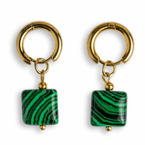 Cercei - Energie Verde – Cercei cu Malachit Sintetic si Design Minimalist
