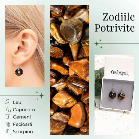 Cercei Argintii Ochi de Tigru Forma Pi - Protectie si Incredere [3]