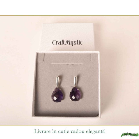 Cercei Argint 925 Lacrima cu Ametist Fațetat – Eleganta, Claritate si Liniște Interioara [5]
