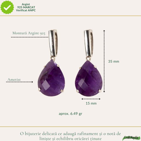 Cercei Argint 925 Lacrima cu Ametist Fațetat – Eleganta, Claritate si Liniște Interioara [3]