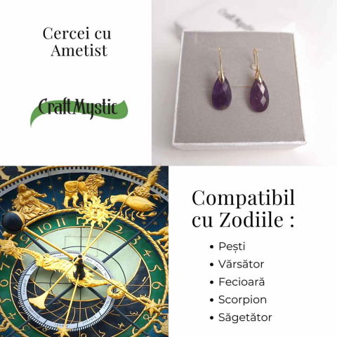 Cercei Aurii eleganti cu Ametist natural Fatetat – Eleganta si Calm Interioar [4]