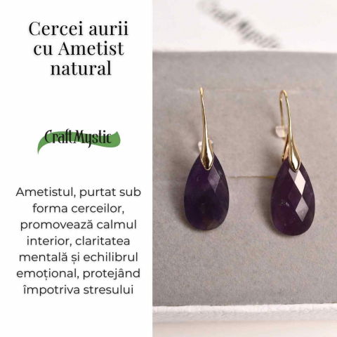 Cercei Aurii eleganti cu Ametist natural Fatetat – Eleganta si Calm Interioar [2]
