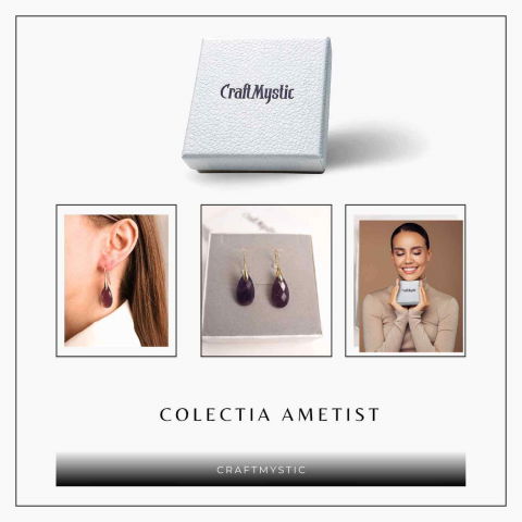 Cercei Aurii eleganti cu Ametist natural Fatetat – Eleganta si Calm Interioar [6]