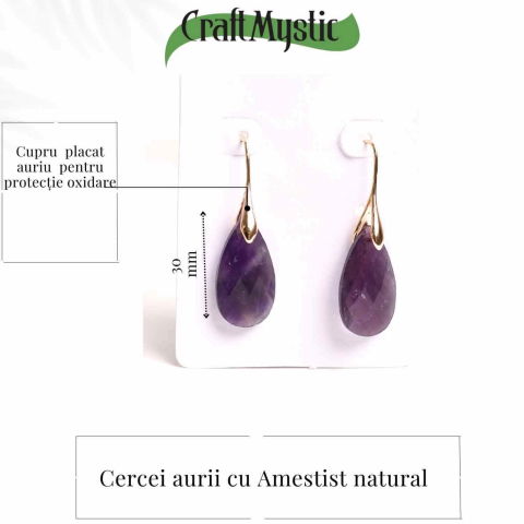 Cercei Aurii eleganti cu Ametist natural Fatetat – Eleganta si Calm Interioar [3]