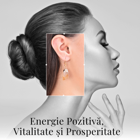 Cercei aurii cu citrin brut neregulat, pentru energie si prosperitate [1]