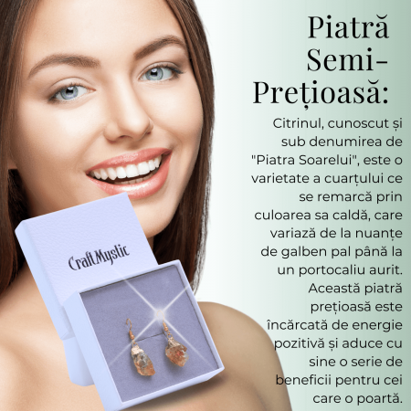 Cercei aurii cu citrin brut neregulat, pentru energie si prosperitate [5]
