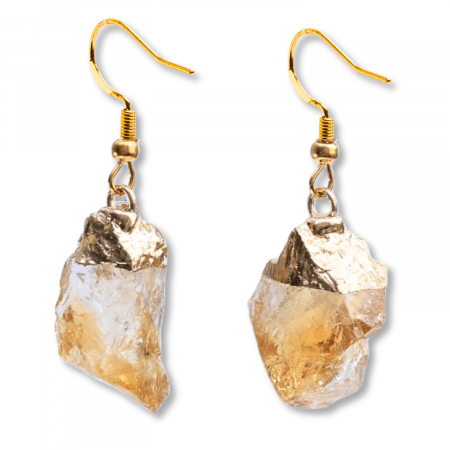 Cercei aurii cu citrin brut neregulat, pentru energie si prosperitate [8]