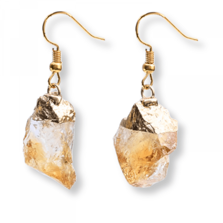 Incredere si Curaj - Cercei aurii cu citrin brut neregulat, pentru energie si prosperitate