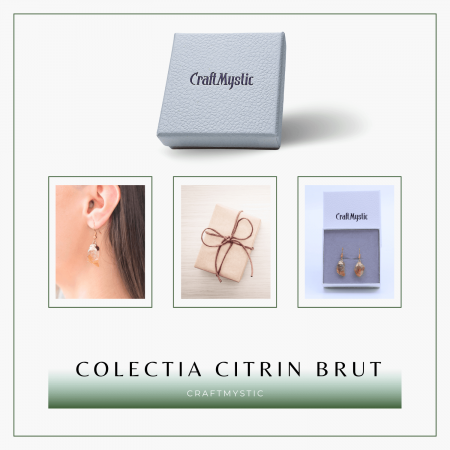 Cercei aurii cu citrin brut neregulat, pentru energie si prosperitate [7]