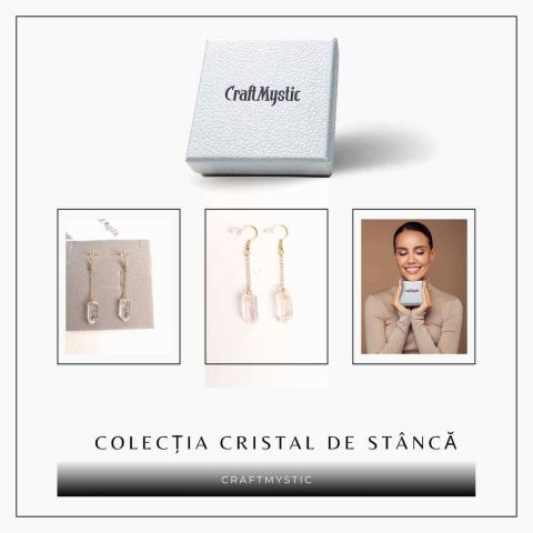 Cercei Aurii cu Lant si Cristal de Stanca, Claritate si Eleganța [6]