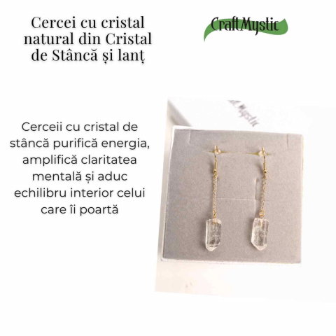 Cercei Aurii cu Lant si Cristal de Stanca, Claritate si Eleganța [2]