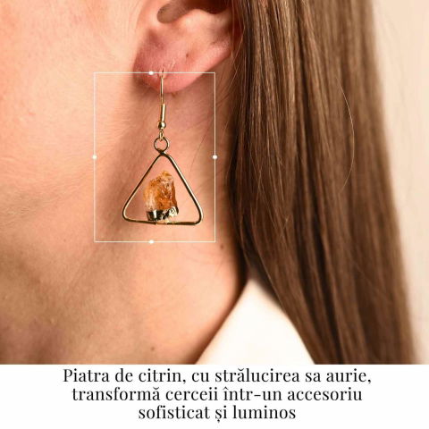 Cercei Aurii Triunghi cu Citrin, Eleganta si Energie Pozitiva [1]