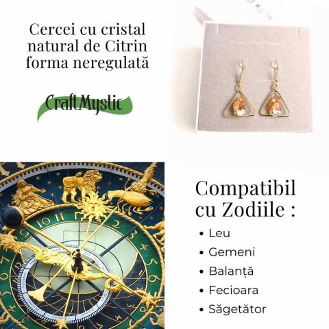 Cercei Aurii Triunghi cu Citrin, Eleganta si Energie Pozitiva [3]