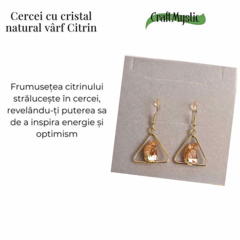 Cercei Aurii Triunghi cu Citrin, Eleganta si Energie Pozitiva [4]