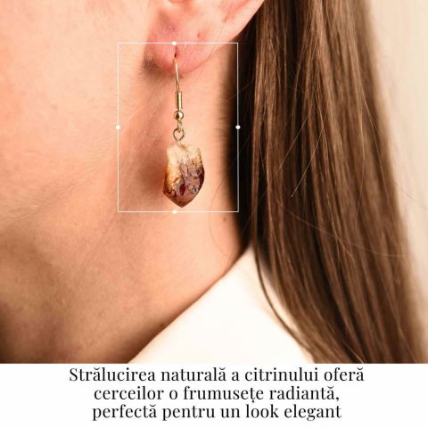 Cercei Aurii cu Citrin Brut Neregulat, Energie Pozitiva si Eleganta Naturala [1]