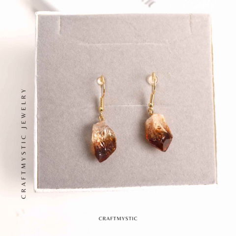 Cercei Aurii cu Citrin Brut Neregulat, Energie Pozitiva si Eleganta Naturala [2]