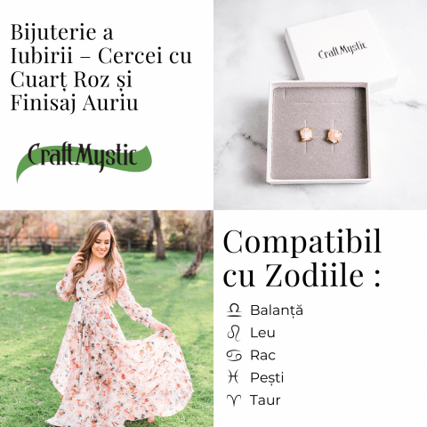 Bijuterie a Iubirii – Cercei cu Cuart Roz si Finisaj Auriu [4]